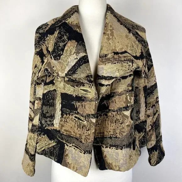 Tribal Boho Geometric Earthy Rustic Print Oversized Cowl Collar Blazer Jacket - Picture 4 of 7